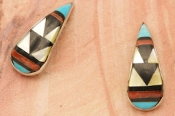 Zuni Indian Sterling Silver Inlay Earrings